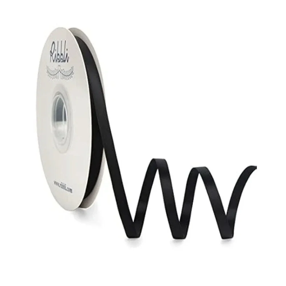 New Ribbli 50 Yards Black Satin Ribbon - 1/4 Inch, Double Faced for Bows & Gifts